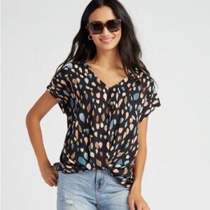 Printed woven twist front top